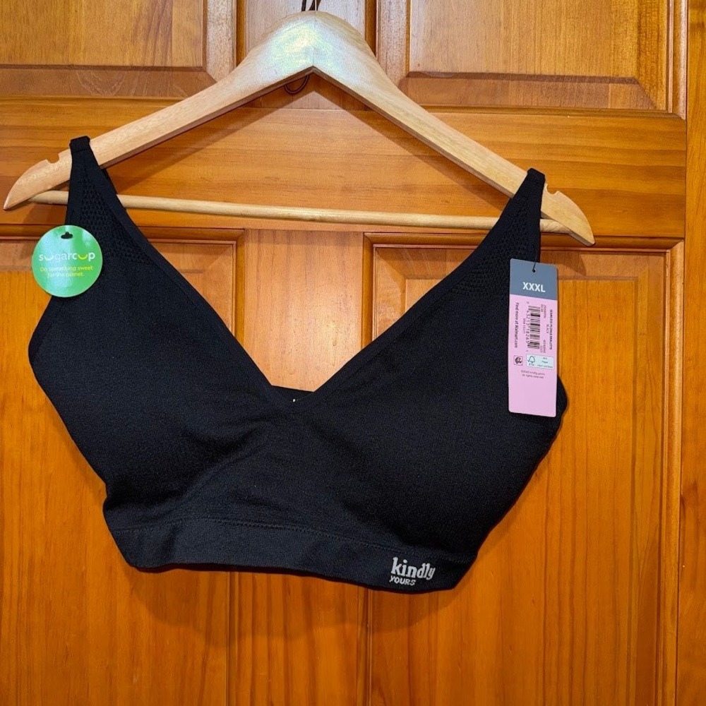 Kindly Yours Women Black Seamless Plunge Bralette Wire-Free XXXL 3XL NWT W040090